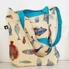 Dubbelzijdige tas met vis en vissen design, 'Love Fishing' tote bag