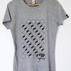 Hand bedrukt grijs katoenen-viscose t-shirt, zwart bijenkorf design, women's, large