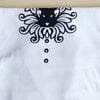 Hand bedrukt wit katoen t-shirt, zwart konijn en bloem design, men's, large