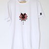 Hand bedrukt, wit katoen t-shirt, zwart konijn en rode bloem design, men's, extra large