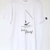 Hand bedrukt, wit katoenen t-shirt, grappig vissen design, "Love Fishing", men's, extra extra large