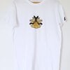 Hand bedrukt wit katoenen  t-shirt, zwart konijn en gele bloem design, men's, medium