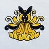 Hand bedrukt wit katoenen t-shirt, zwart konijn en gele bloem design, men's, medium