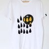 Hand bedrukt wit katoenen t-shirt, zwarte en gele regendruppels design, "I love NL", men's, large