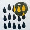 Hand bedrukt wit katoenen t-shirt, zwarte en gele regendruppels design, "I love NL", men's, large