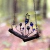 Handgemaakte klaprozenketting met blauw glas en zwart gepatineerd koper