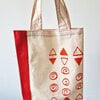 Kleine tas met rode spiralen en dreihoeken motief, small tote bag