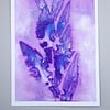 Mixed Media Semi Abstract Schilderij Print/Kaart, Bladeren in Paars