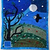 Patchwork wandkleed met de maan en uiltje
