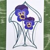 Art Nouveau Flower A6 Kaart, Paarse Viooltjes Bloemen, Potlood Tekening