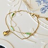 Dubbele Armband RVS 16K Goud Verguld – Groen & Hartje