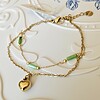 Dubbele Armband RVS 16K Goud Verguld – Groen & Hartje