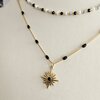 Dubbele RVS ketting – 16K goud verguld met zwarte details & zonhanger