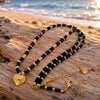 Elegante ketting met zwarte Agaat & hart – RVS 16K verguld