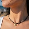 Elegante ketting met zwarte Agaat & hart – RVS 16K verguld
