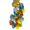 Goudkleurige oorbellen met ringen en glaskralen van turquoise, oranje en geel. Goudkleurige oorhaken met handgemaakte unieke hangers, Per Elle sieraden