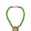 Groene agaat ketting met carneool en vintage Sarah Coventry broche
