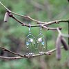 Handgemaakte paddenstoelenoorbellen met blauw glas en zilverkleurig koper