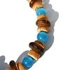 Herenarmband turquoise tijgeroogkralen, bruine gerecyclede glasschijven, beige kokoskralen. Handgemaakte polsband mannen, magneetsluiting