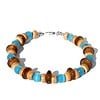Herenarmband turquoise tijgeroogkralen, bruine gerecyclede glasschijven, beige kokoskralen. Handgemaakte polsband mannen, magneetsluiting