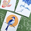 Set van 3 Aziatische Stijl Aquarel Kaarten, Vis, Bloem en Vogel
