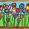 Canvas 'Bloemenveldje' origineel acryl schilderijtje 15x10
