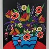 Canvas 21x15 'De blauwe bloempot' origineel acryl schilderij