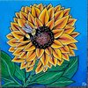 Canvas 'Zonnebloem met bij' origineel acrylschilderij 20x20