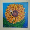 Canvas 'Zonnebloem met bij' origineel acrylschilderij 20x20