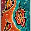 Canvasje 'Vallende herfstbladeren' Origineel acrylschilderij 10x15