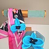 Gehaakte oorbellen | Turquoise en zwart orchidee bloem