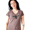 Hand Bedrukt Dames T-shirt, Bruin, Geometrisch Insect