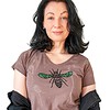 Hand Bedrukt Dames T-shirt, Bruin, Geometrisch Insect