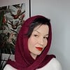 Handgemaakte bordeaux mohair driehoekssjaal