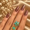 Handgemaakte Goudkleurige Spiraalring met Turquoise Ster en Steen | Boho Statement Ring