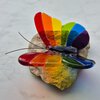Regenboog vlinder van glas op steen