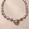 Roze barokparel ketting met vintage hartjeshanger