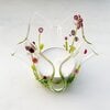 Waxinelicht houder, handgemaakt glas met roze bloemen groot