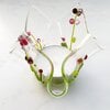 Waxinelicht houder, handgemaakt glas met roze bloemen groot