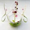 Waxinelicht houder, handgemaakt glas met roze bloemen groot