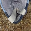Andalusier schoudertas van een gebruikt zadeldekje, blauw en lichtblauw met chevronpatroon