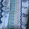 Blauw toilettasje / etui van vintage kant en band