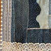 Denim patchwork wandkleed met linosnede walvis