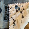 Denim patchwork wandkleed met linosnede walvis
