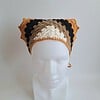 Gehaakte bandana | Crème, lichtbruin, zwart en oranje