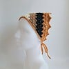 Gehaakte bandana | Crème, lichtbruin, zwart en oranje