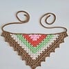 Gehaakte bandana | Lichtroze, koraaloranje, lichtgroen, crème en lichtbruin