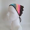 Gehaakte bandana | Turquoise, denimblauw, perzikoranje, neon roze en donkerbruin