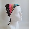 Gehaakte bandana | Turquoise, denimblauw, perzikoranje, neon roze en donkerbruin