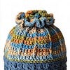 Gehaakte muts met bloem/blauw, groen, bruin